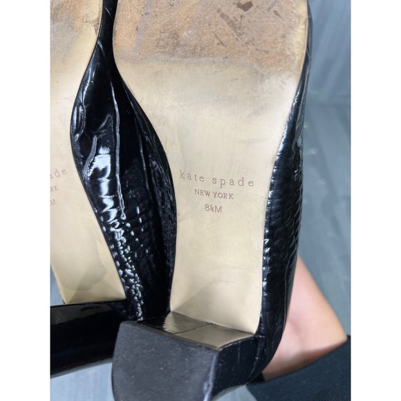 Kate Spade Patent Leather Shoes Black 8.5 Womens Round Toe Textured - Picture 10 of 10